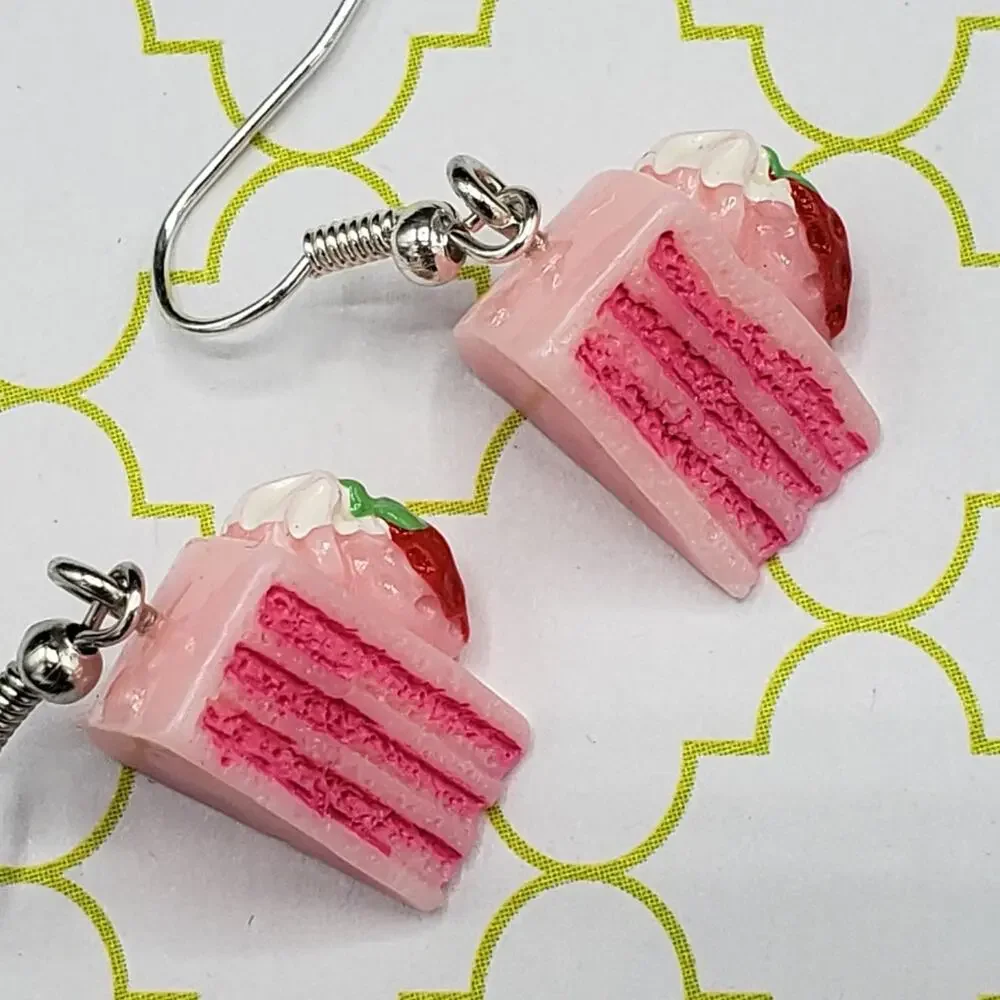 handmade Strawberry layered cake & chocolate donut‎ sweet treat earring set